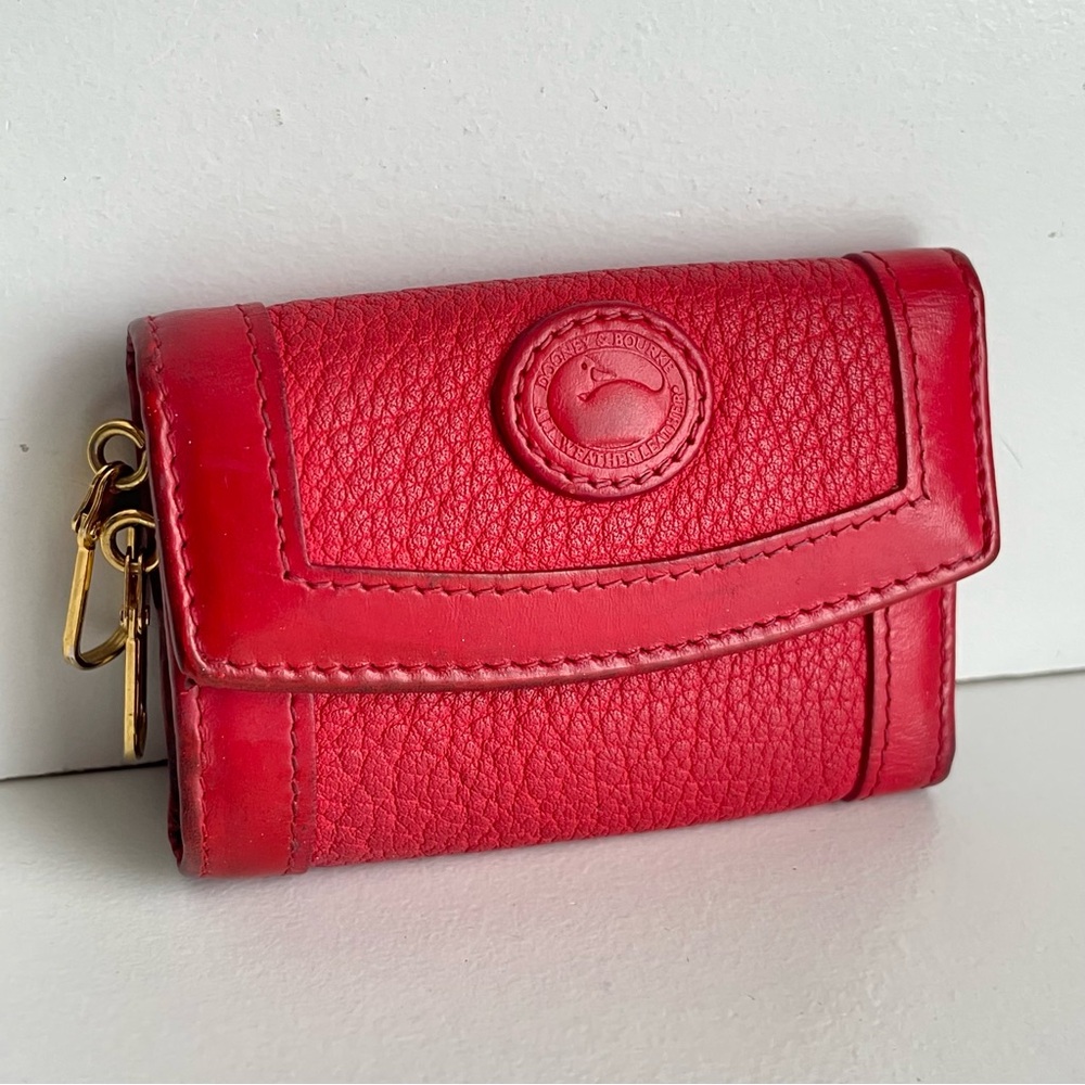Dooney and Bourke Red Leather Keychain Key Wallet Bifold Caddy
